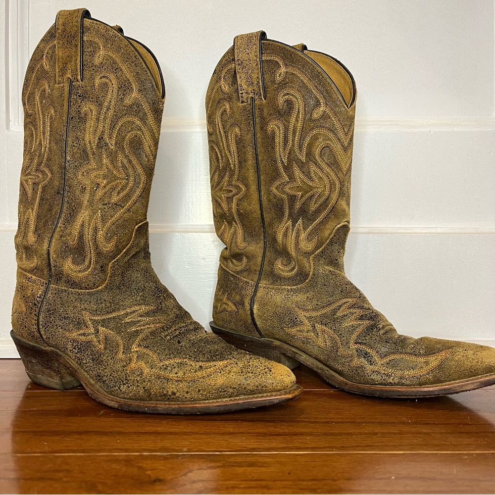 Justin 7.5 b Brown Cowgirl Boots Coastal grandma workwear pointed toe